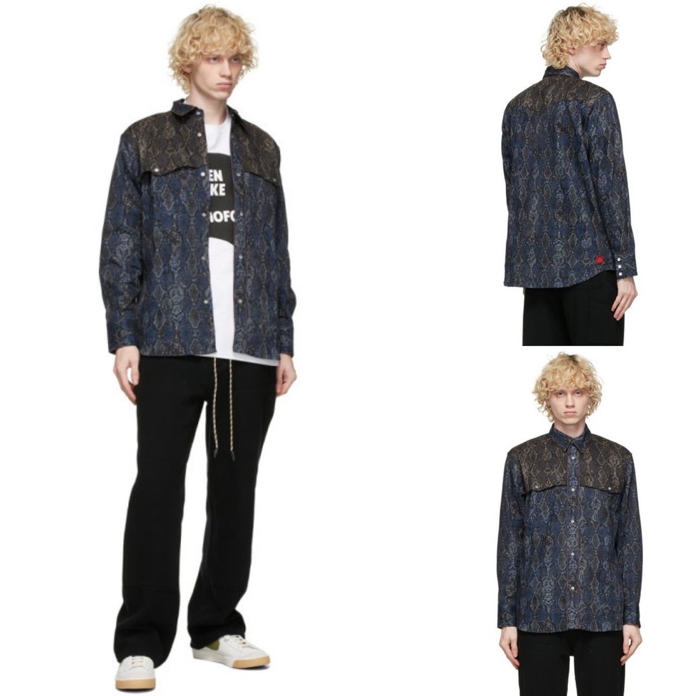 CLOT Snake Print Western Denim Shirt Size Large